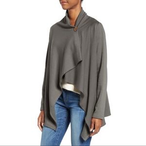Bobeau One-Button Fleece Wrap Cardigan